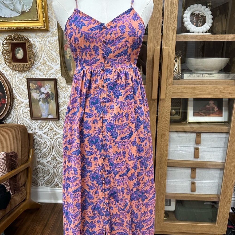 Floral Spaghetti Strap Dress - Pink and Blue